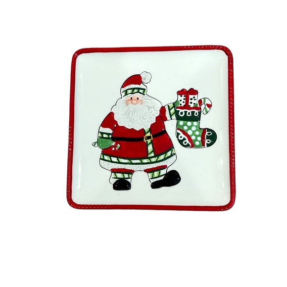 Fitz & Floyd Snack Plate Set (4) Stocking Stuffers Christmas Santa 6.5" - Picture 2 of 6